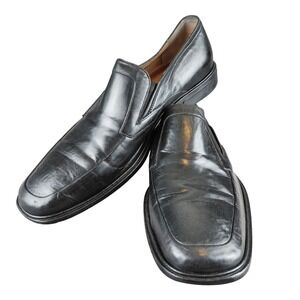 Johnston & Murphy Mens Black Leather Square Toe Loafers Made in Italy 8.5 M 5581